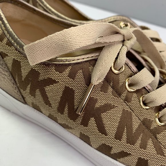 Michael Kors Signature Sneakers Gold size 7 Lace Up Logo Print HX16F - Picture 9 of 10